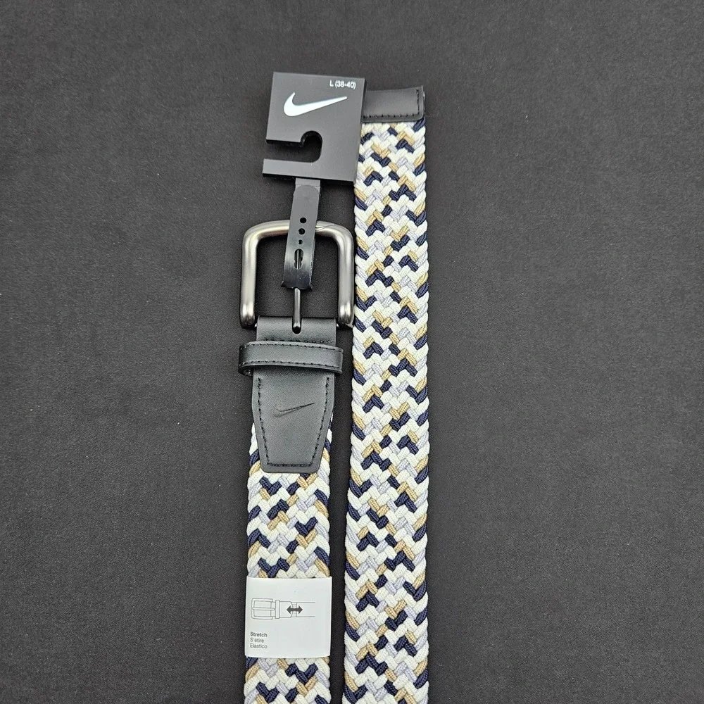 Nike Essentials Woven Stretch Golf Belt Large 38-40 Navy Khaki White 74451 New